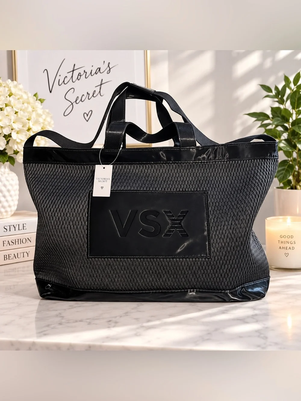 Victoria's Secret VSX Large Black Mesh Tote Bag NWT